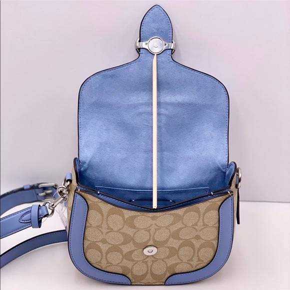 Coach Georgie Saddle Bag In Signature Canvas Light Khaki /Marble Blue - Picture 7 of 12